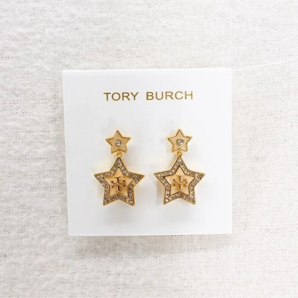 Tory Burch Women's Falling Star Drop Earrings in Tory Gold White OS